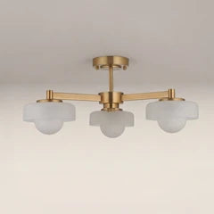 Parson 3 Light Semi Flush Ceiling Light | Opal Glass & Brass