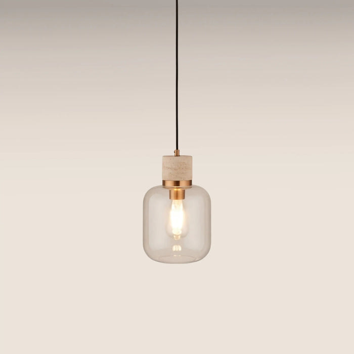 Nolan Pendant Light Natural Travertine & Brass