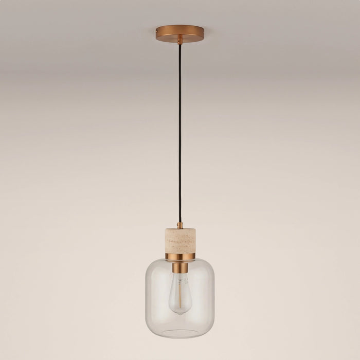Nolan Pendant Light Natural Travertine & Brass