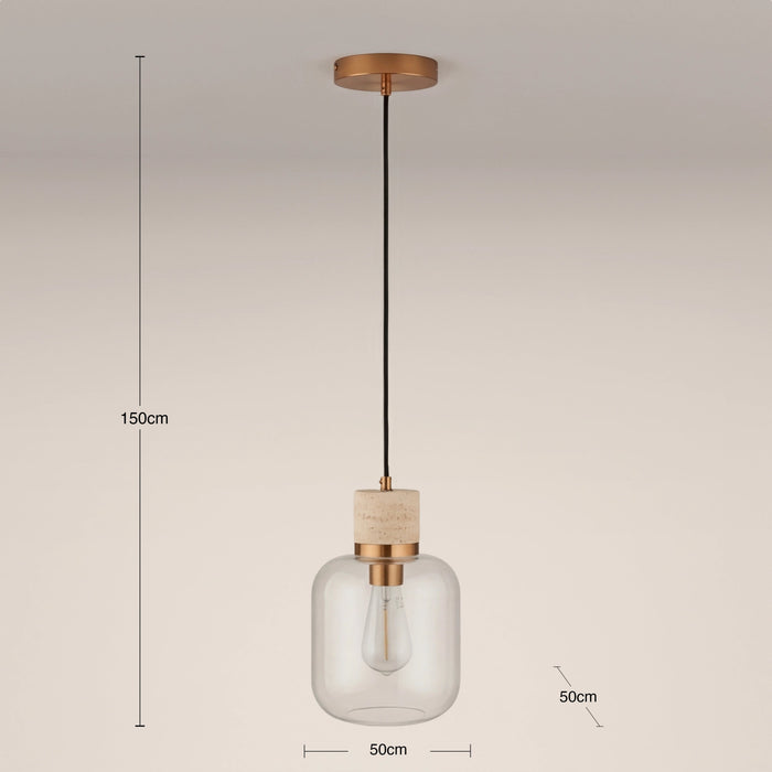 Nolan Pendant Light Natural Travertine & Brass