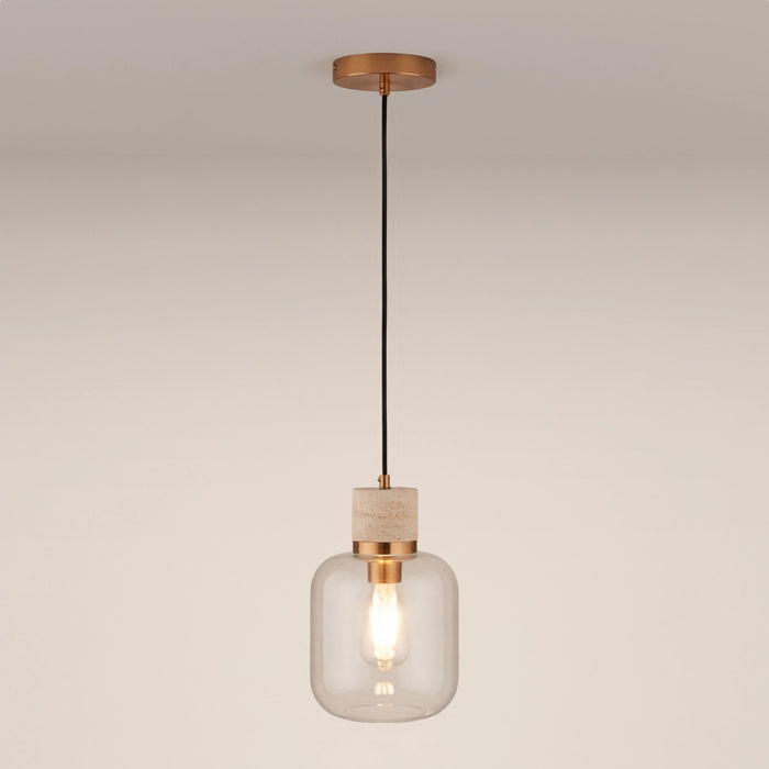 Nolan Pendant Light Natural Travertine & Brass