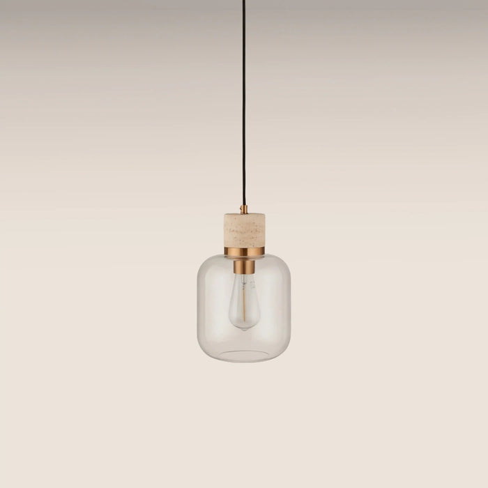 Nolan Pendant Light Natural Travertine & Brass