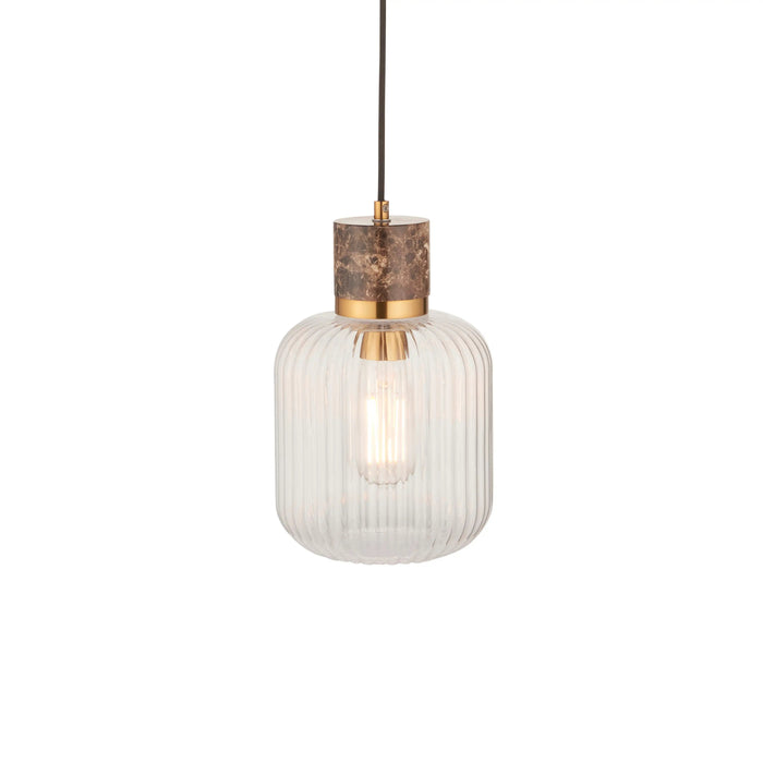 Nolan Ribbed Pendant Light Dark Brown Marble & Brass