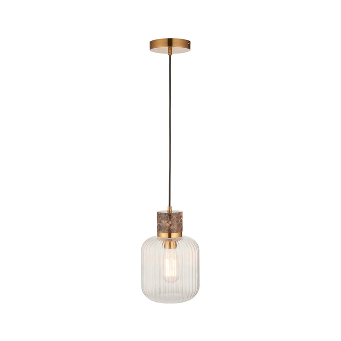 Nolan Ribbed Pendant Light Dark Brown Marble & Brass