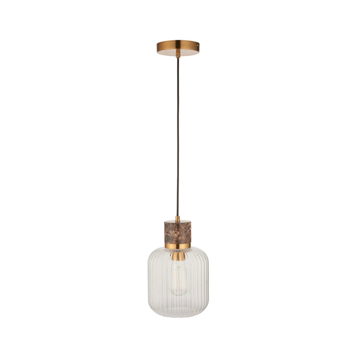 Nolan Ribbed Pendant Light Dark Brown Marble & Brass