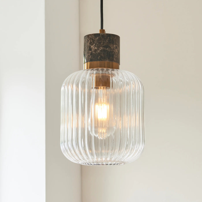 Nolan Ribbed Pendant Light Dark Brown Marble & Brass