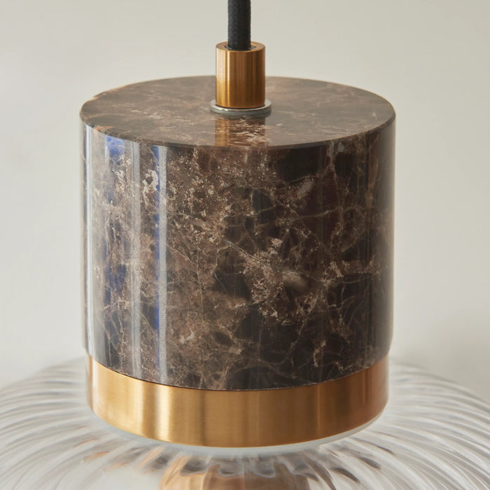 Nolan Ribbed Pendant Light Dark Brown Marble & Brass