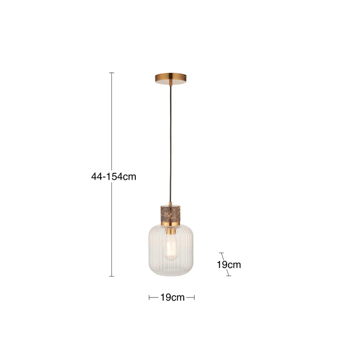 Nolan Ribbed Pendant Light Dark Brown Marble & Brass