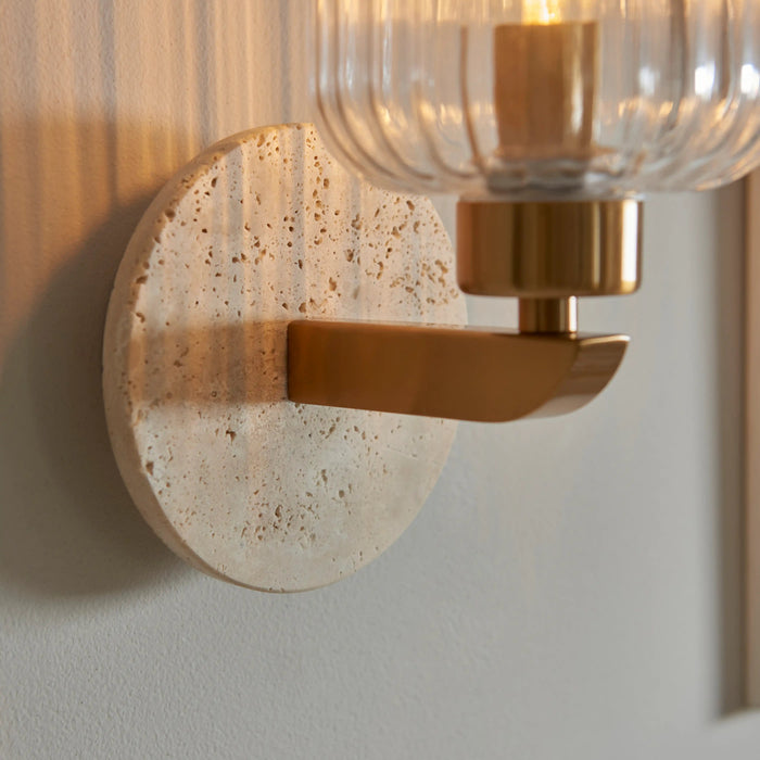 Nolan Ribbed Wall Light Natural Travertine & Brass