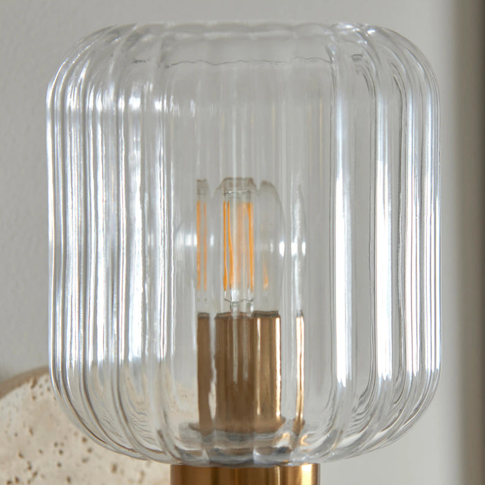 Nolan Ribbed Wall Light Natural Travertine & Brass