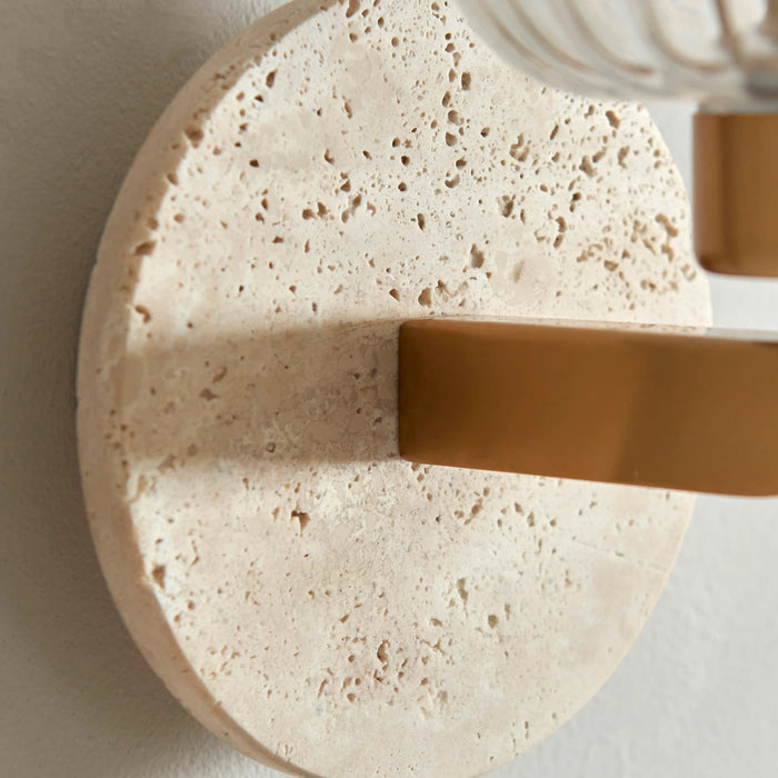 Nolan Ribbed Wall Light Natural Travertine & Brass