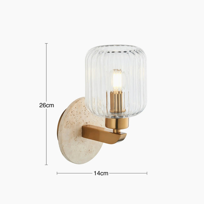 Nolan Ribbed Wall Light Natural Travertine & Brass