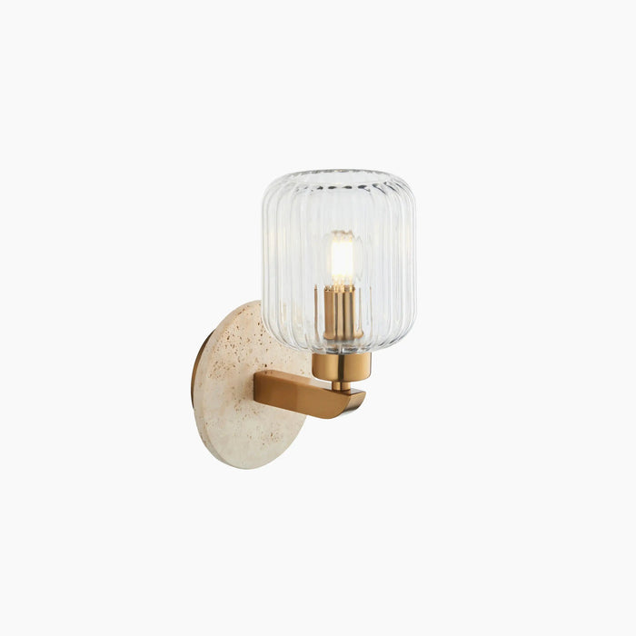 Nolan Ribbed Wall Light Natural Travertine & Brass