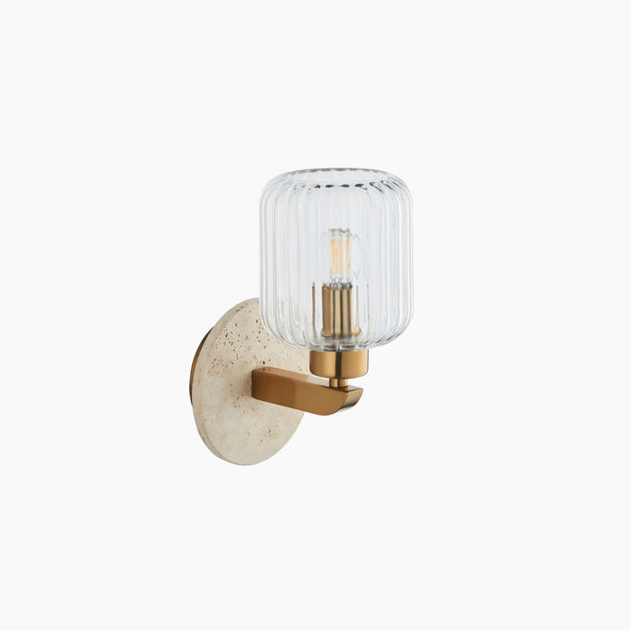 Nolan Ribbed Wall Light Natural Travertine & Brass