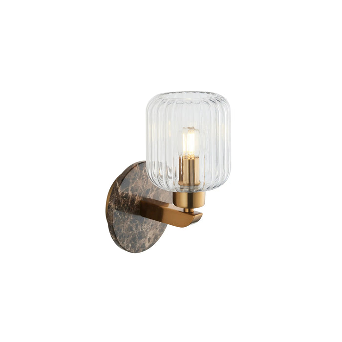 Nolan Ribbed Wall Light Dark Brown Marble & Brass