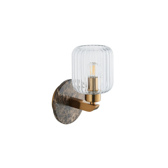 Nolan Ribbed Wall Light Dark Brown Marble & Brass
