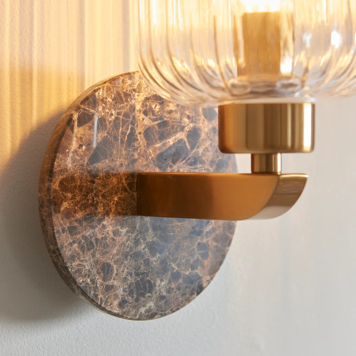 Nolan Ribbed Wall Light Dark Brown Marble & Brass