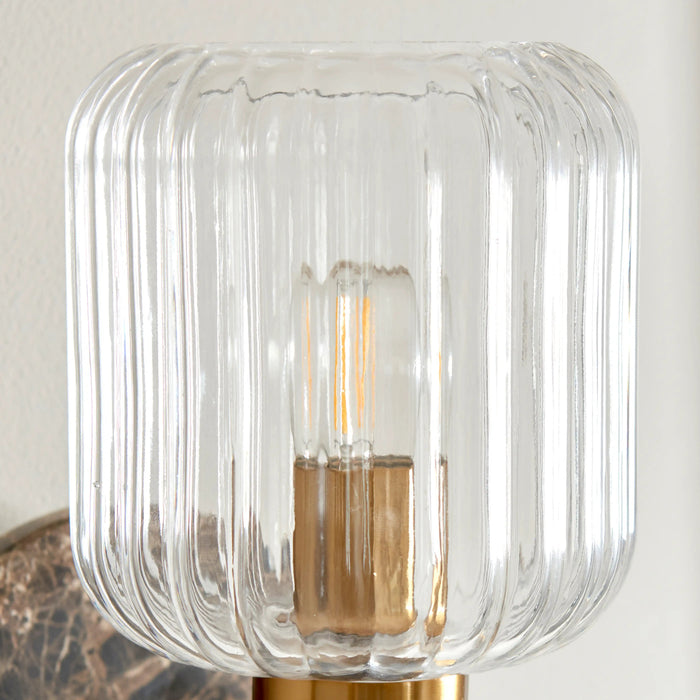 Nolan Ribbed Wall Light Dark Brown Marble & Brass