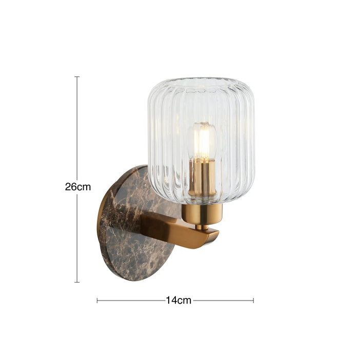Nolan Ribbed Wall Light Dark Brown Marble & Brass
