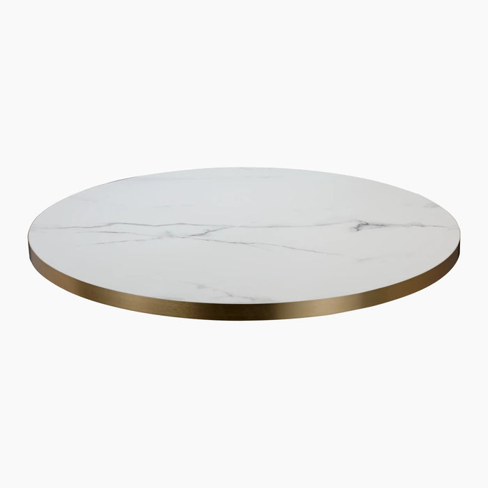 Jonas Round Table Top White Marble Effect & Brass