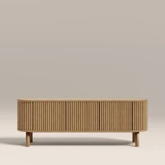 Santana 3 Door TV Stand | Natural Travertine Effect Sintered Stone & Oak