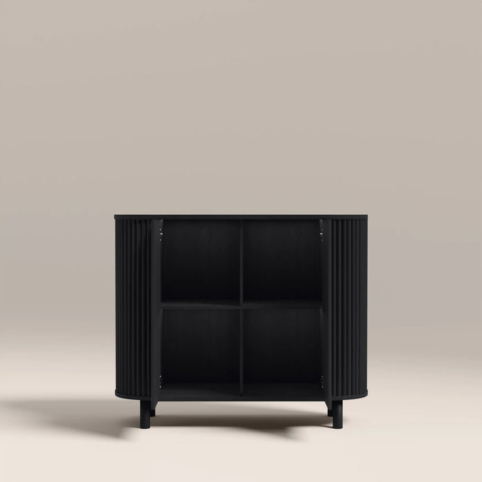 Santana 2 Door Sideboard Smoked Grey Travertine Effect Sintered Stone & Black