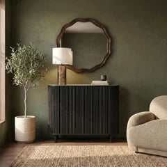 Santana 2 Door Sideboard | Smoked Grey Travertine Effect Sintered Stone & Black