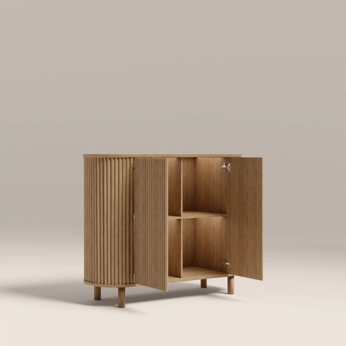 Santana 2 Door Sideboard Natural Travertine Effect Sintered Stone & Oak