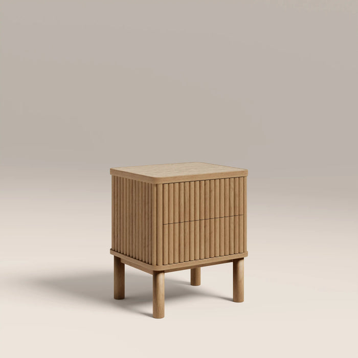 Santana 2 Drawer Rectangle Bedside Table Natural Travertine Effect Sintered Stone & Oak