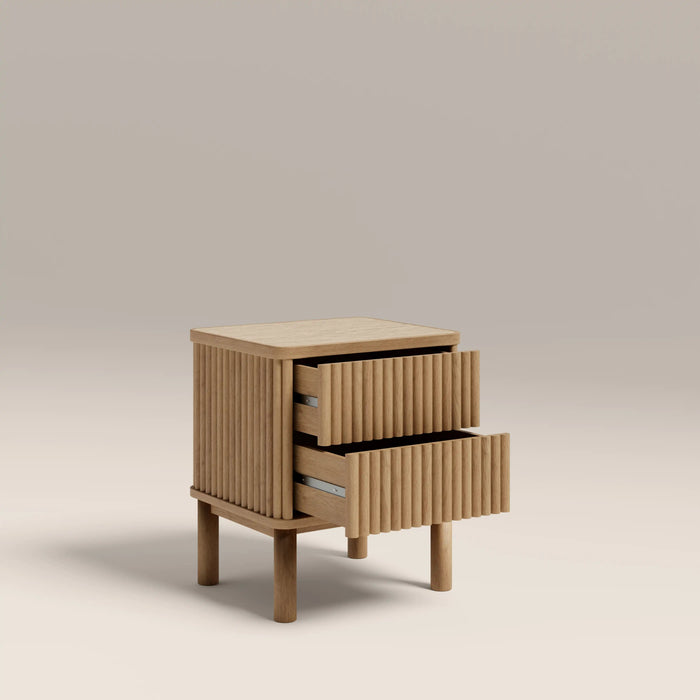 Santana 2 Drawer Rectangle Bedside Table Natural Travertine Effect Sintered Stone & Oak