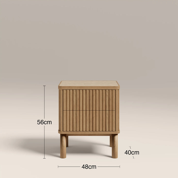 Santana 2 Drawer Rectangle Bedside Table Natural Travertine Effect Sintered Stone & Oak