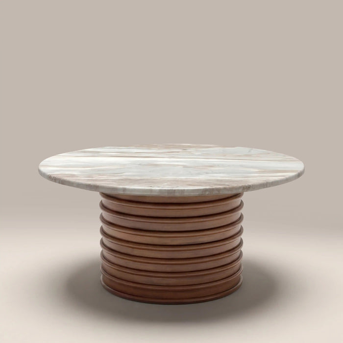 Dita Round Coffee Table French Riviera Honed Marble & Walnut