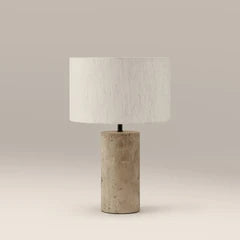 Emberlyn Table Lamp | Natural Linen & Natural Travertine