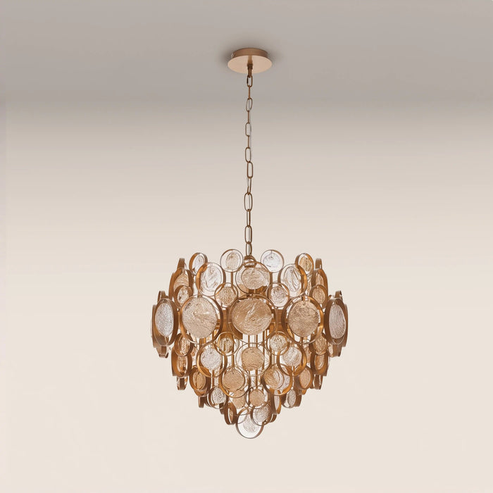 Allegra 6 Light Pendant Light Amber Rippled Glass & Brass