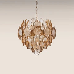 Allegra 6 Light Pendant Light | Amber Rippled Glass & Brass