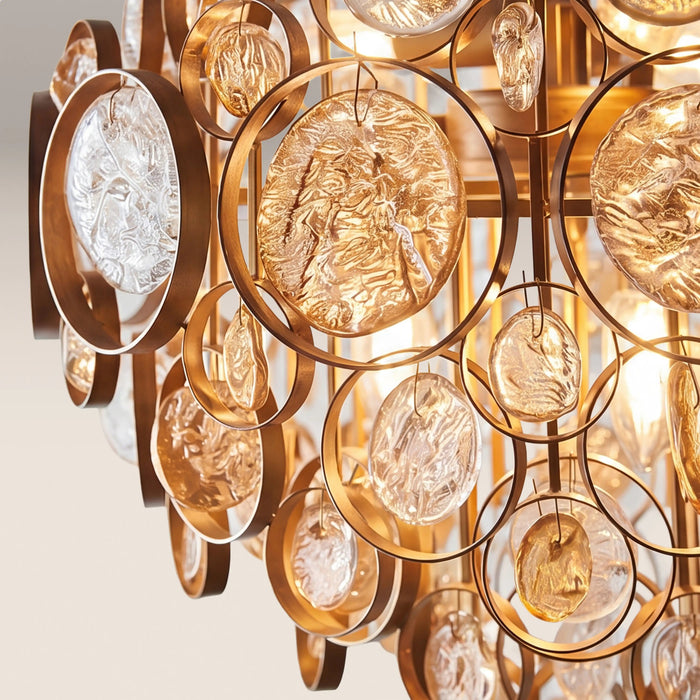 Allegra 6 Light Pendant Light Amber Rippled Glass & Brass
