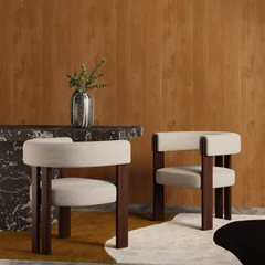 Cassius Carver Dining Chair | Speckled Stone Sustainable Boucle & Walnut