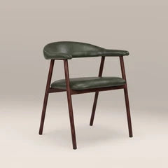 Monroe Carver Dining Chair | Vintage Green Faux Leather & Walnut