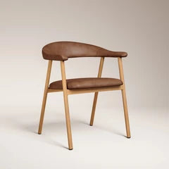 Monroe Carver Dining Chair | Vintage Tan Faux Leather & Oak
