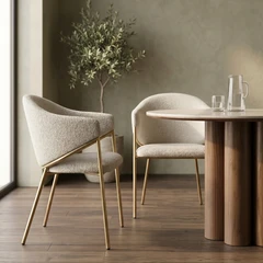 Luca Carver Dining Chair | Speckled Stone Sustainable Boucle & Brass