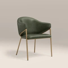 Luca Carver Dining Chair | Vintage Green Faux Leather & Brass