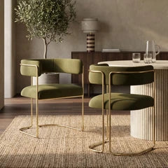 Juliana Carver Dining Chair | Moss Green Sustainable Mohair Velvet & Brass