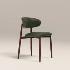 Halston Dining Chair | Vintage Green Faux Leather & Walnut
