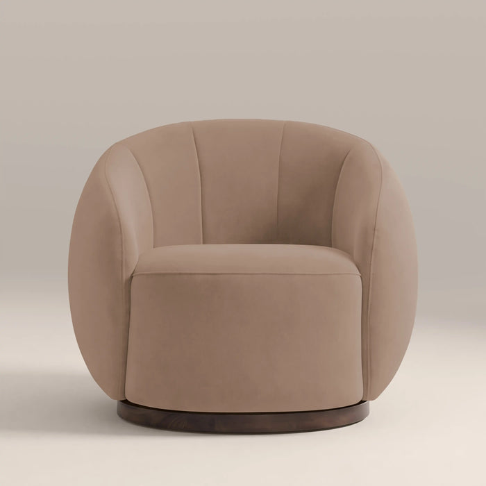 Emile Swivel Armchair | Taupe Sustainable Velvet & Walnut
