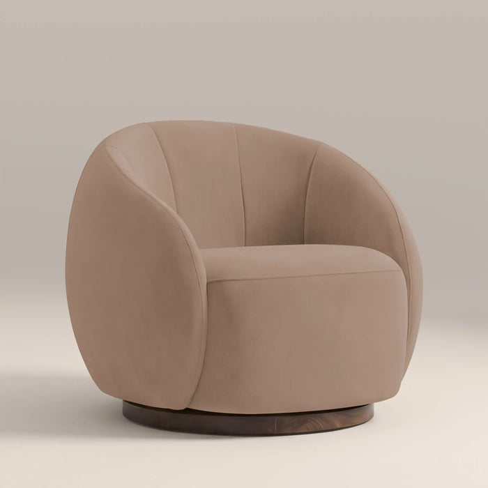 Emile Swivel Armchair | Taupe Sustainable Velvet & Walnut