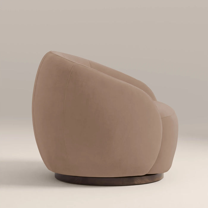 Emile Swivel Armchair | Taupe Sustainable Velvet & Walnut