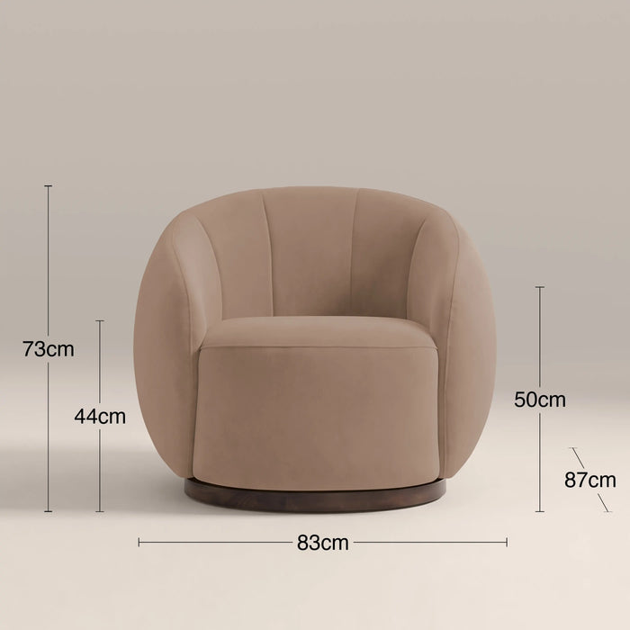 Emile Swivel Armchair | Taupe Sustainable Velvet & Walnut