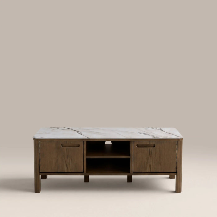 Southampton 2 Door TV Stand Ecru Ceramic & Smoked Walnut