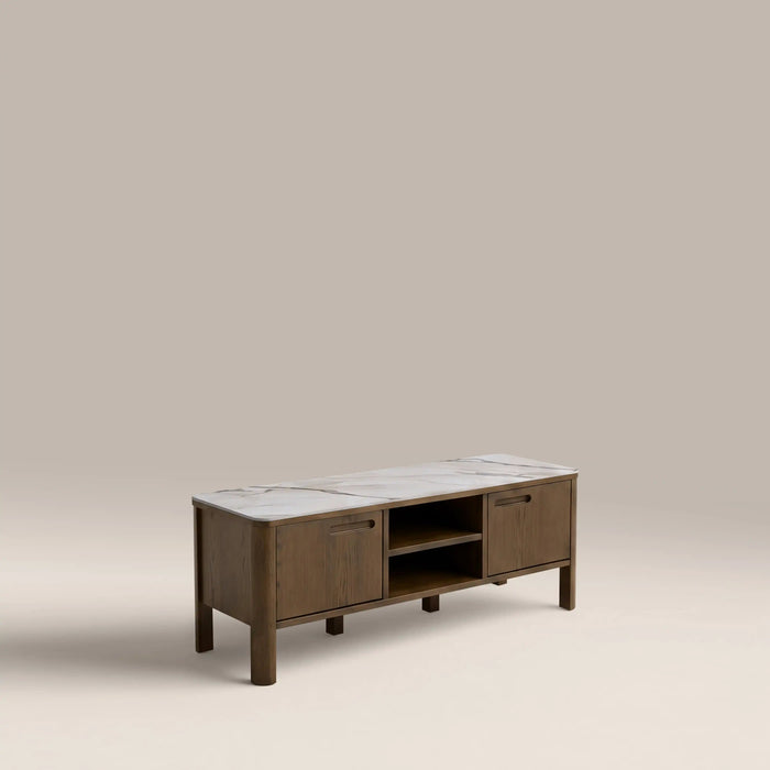 Southampton 2 Door TV Stand Ecru Ceramic & Smoked Walnut