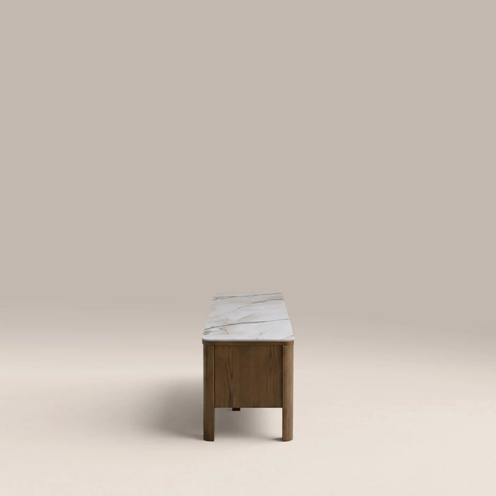 Southampton 2 Door TV Stand Ecru Ceramic & Smoked Walnut